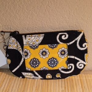 NWOT Vera Bradley Black and Yellow Bird Floral Zip ID Case (Retired Print)